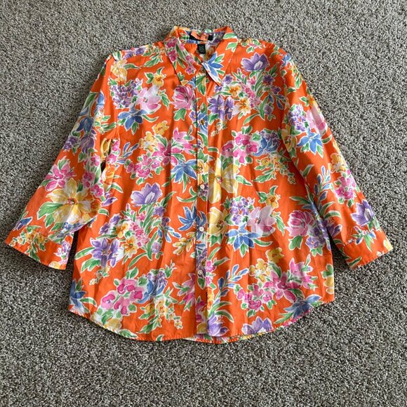 Lauren Ralph Lauren Womens Sz XL Floral Button-Up Shirt Casual Spring/Summer Top - Picture 6 of 6